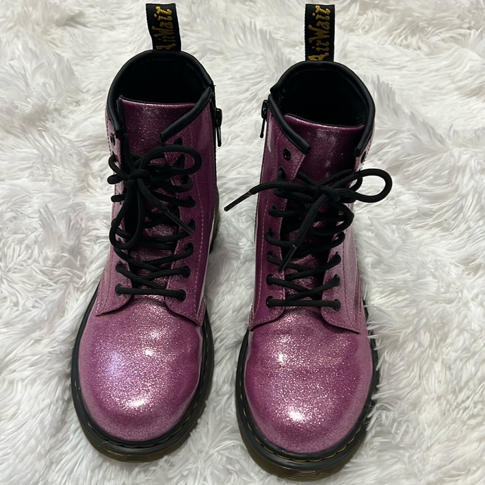 Dr. Martens 1460 8-Eye Big Girl/ Junior/ Women’s Pink Glitter Lace Up Boots.